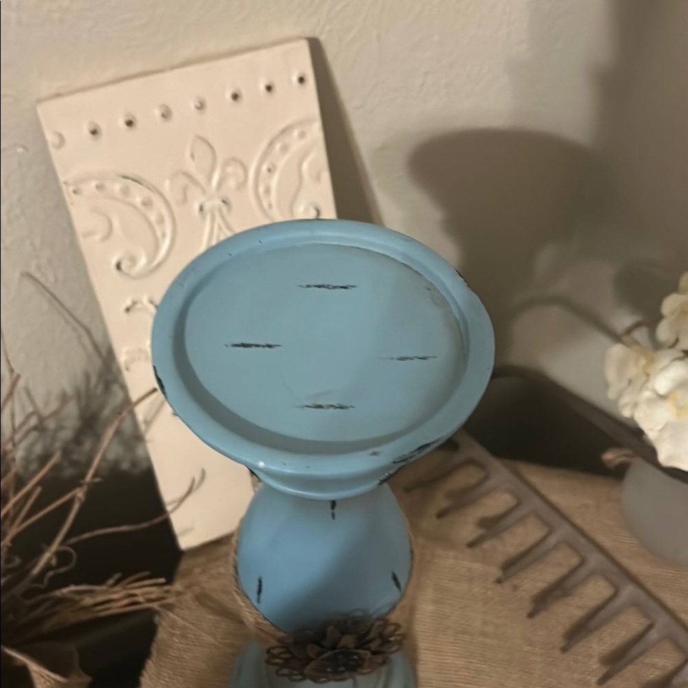 Rustic Blue Candle Holder - Picture 2 of 4
